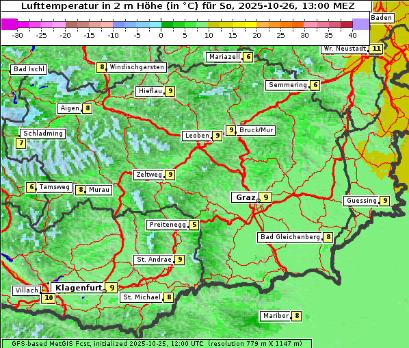 Temperatur, 26. 10. 2025