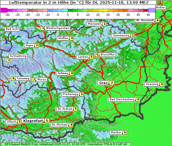 Temperatur, 18. 11. 2025