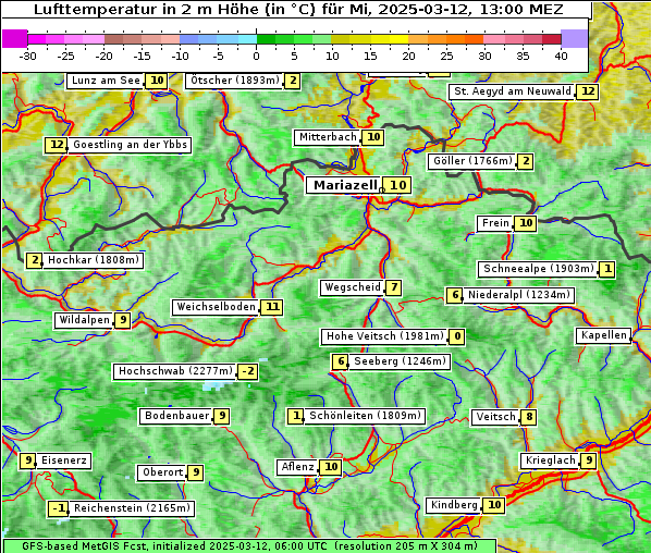 Temperatur, 12. 3. 2025