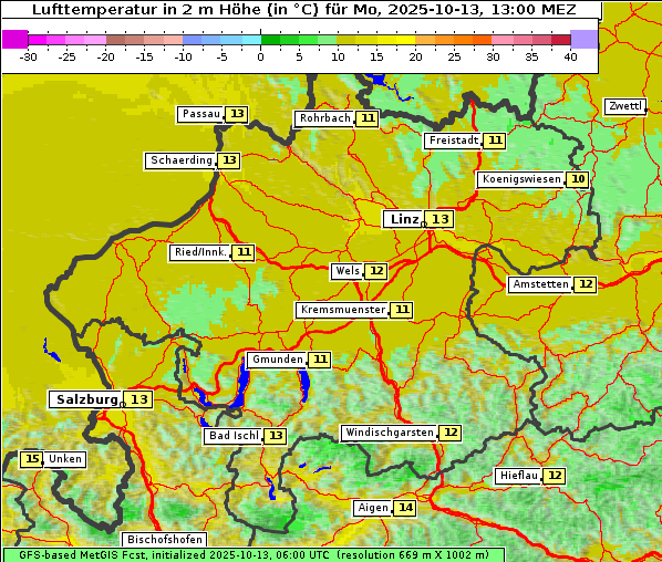 Temperatur, 13. 10. 2025
