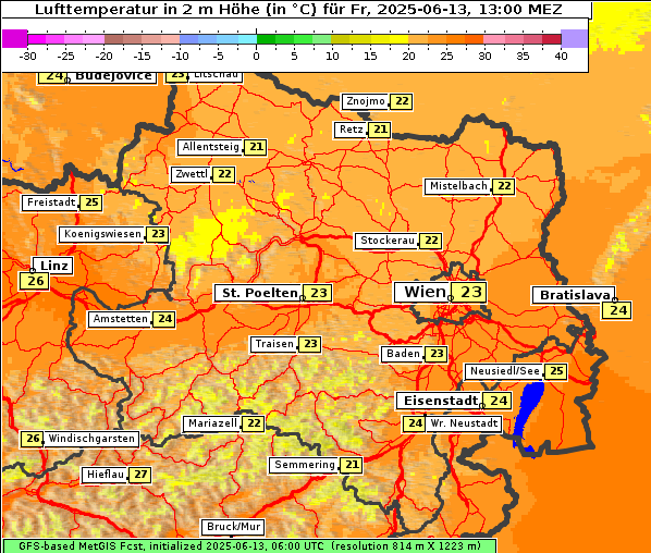 Temperatur, 13. 6. 2025