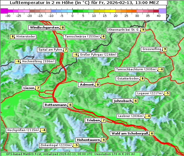 Temperatur, 13. 2. 2026