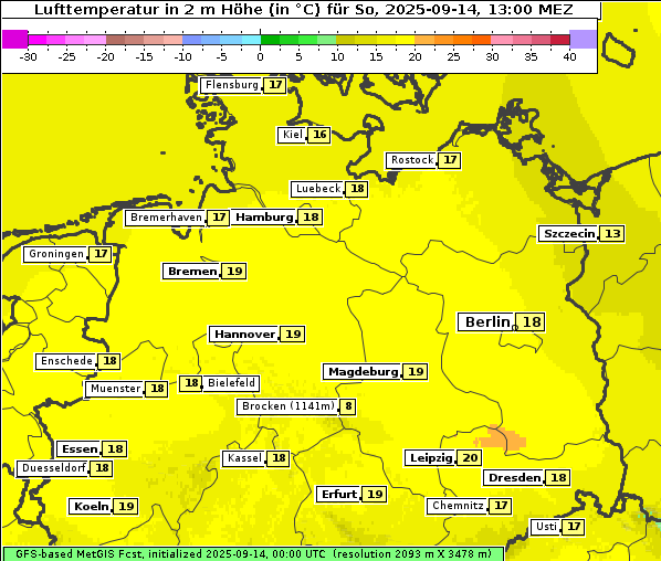 Temperatur, 14. 9. 2025