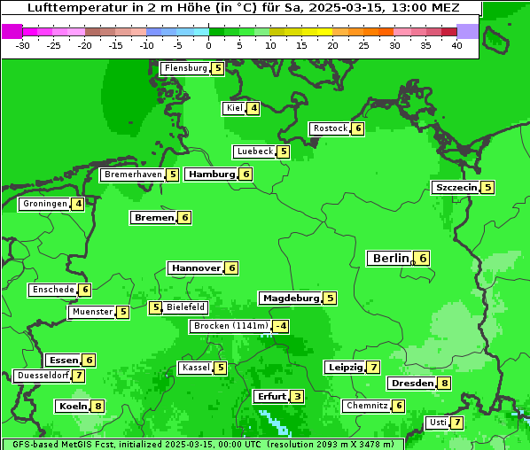 Temperatur, 15. 3. 2025