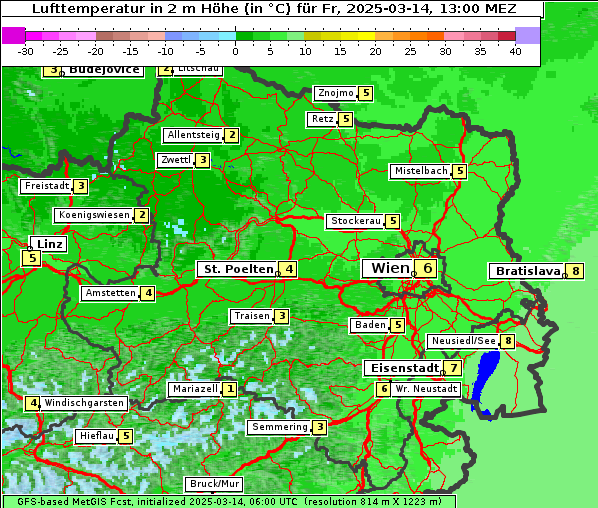 Temperatur, 14. 3. 2025