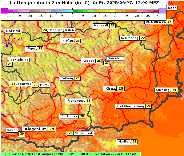 Temperatur, 27. 6. 2025