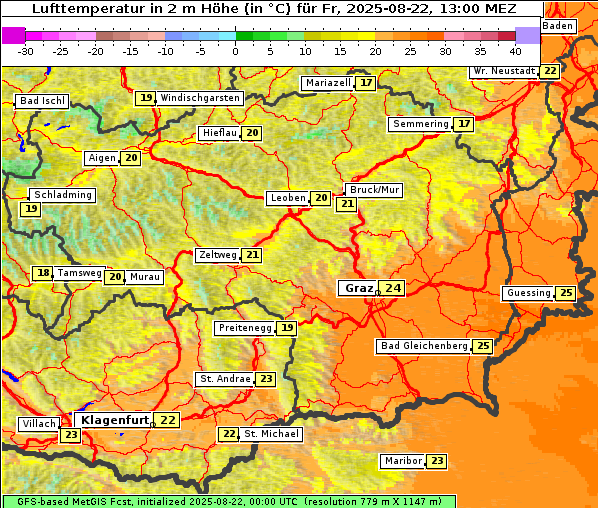 Temperatur, 22. 8. 2025