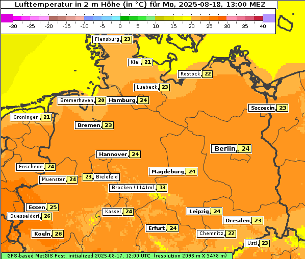 Temperatur, 18. 8. 2025