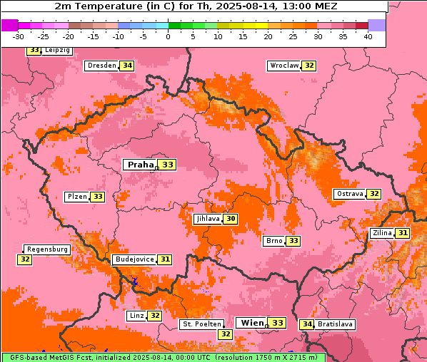 Temperatur, 14. 8. 2025