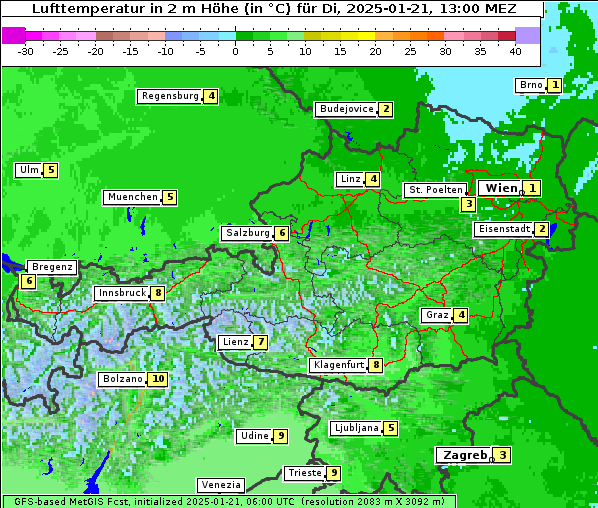 Temperatur, 21. 1. 2025