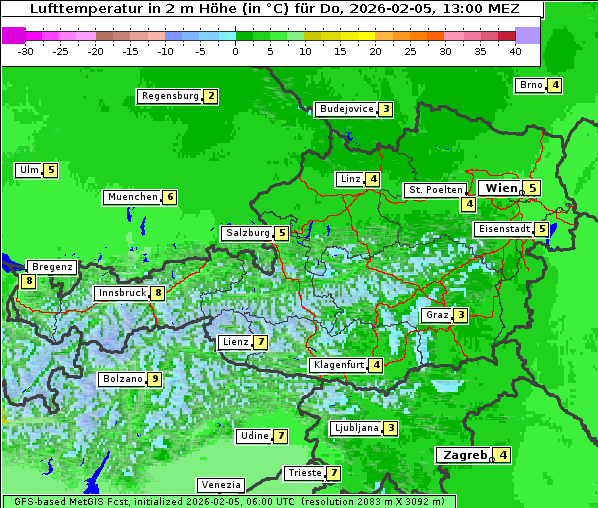 Temperatur, 5. 2. 2026