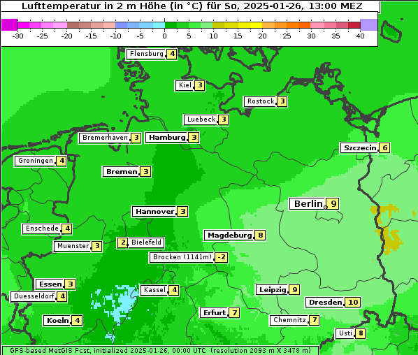 Temperatur, 26. 1. 2025