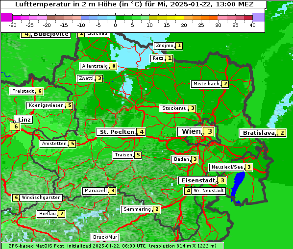 Temperatur, 22. 1. 2025