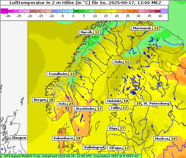 Temperatur, 17. 8. 2025