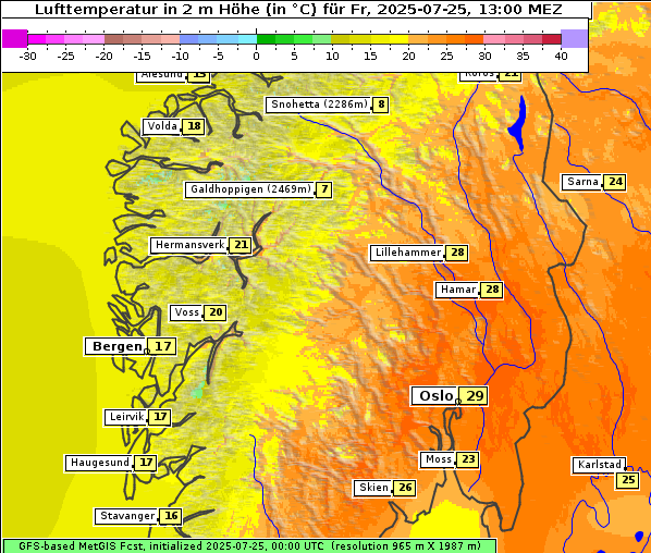 Temperatur, 25. 7. 2025