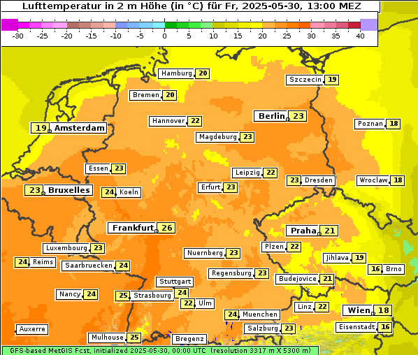 Temperatur, 30. 5. 2025