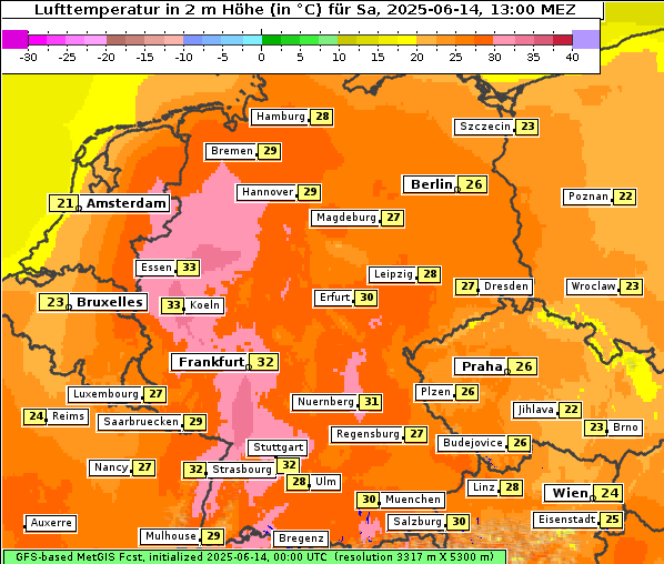 Temperatur, 14. 6. 2025