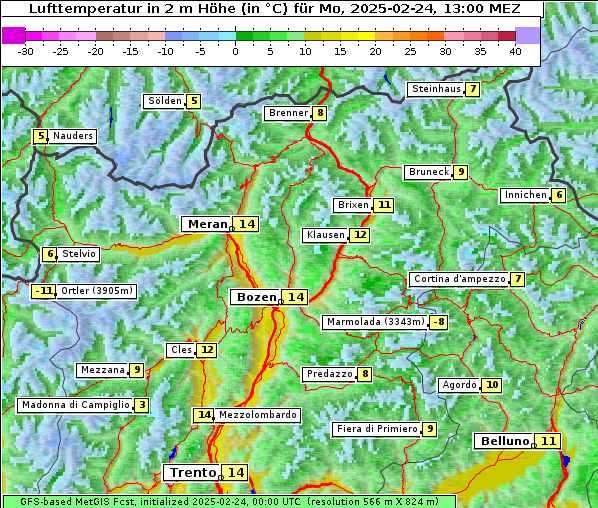 Temperatur, 24. 2. 2025