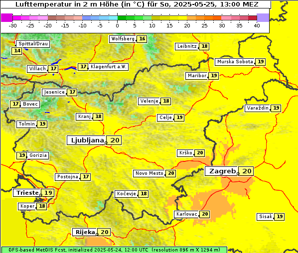Temperatur, 25. 5. 2025