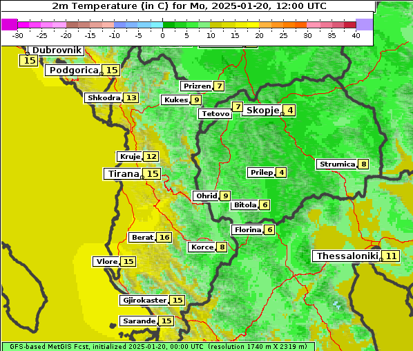 Temperatur, 20. 1. 2025