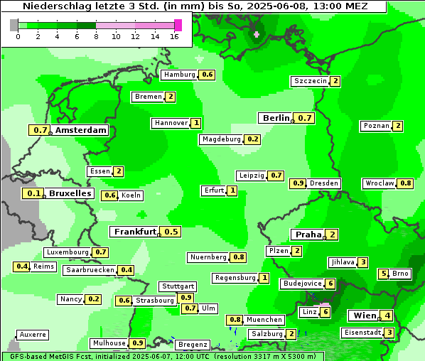 Niederschlag, 8. 6. 2025