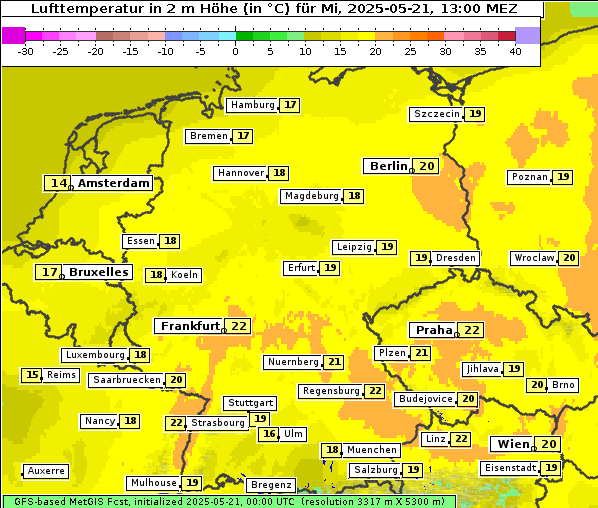 Temperatur, 21. 5. 2025