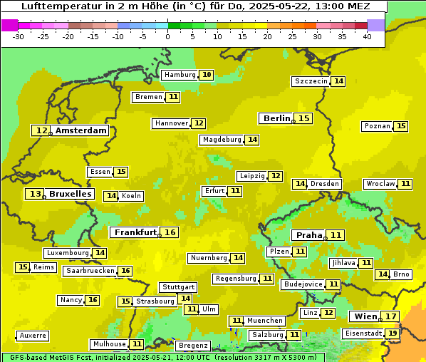 Temperatur, 22. 5. 2025