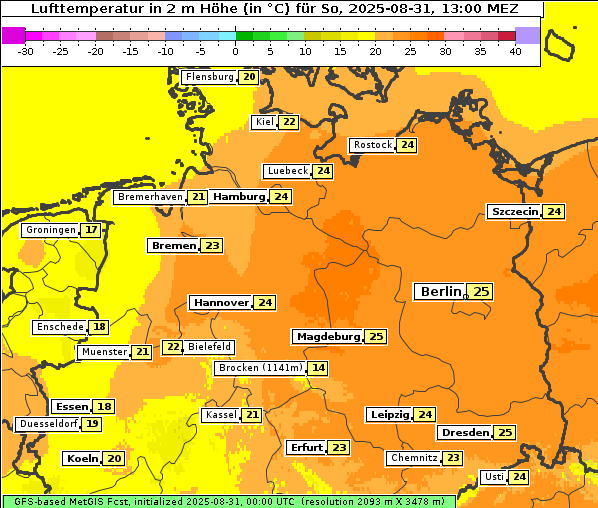 Temperatur, 31. 8. 2025