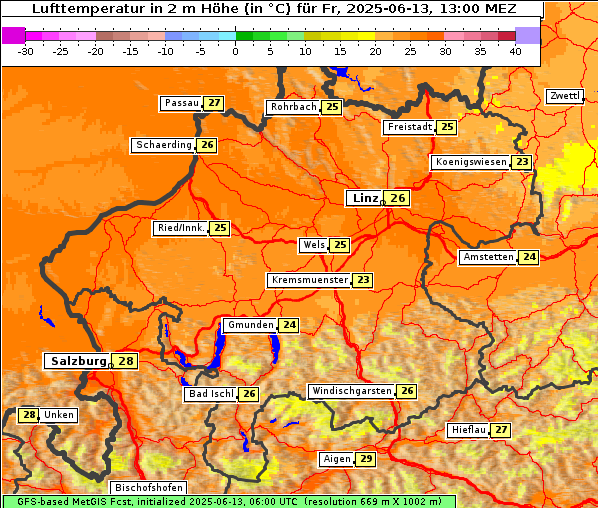 Temperatur, 13. 6. 2025