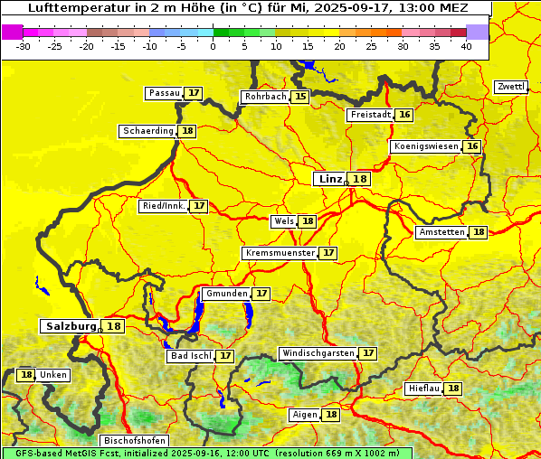 Temperatur, 17. 9. 2025