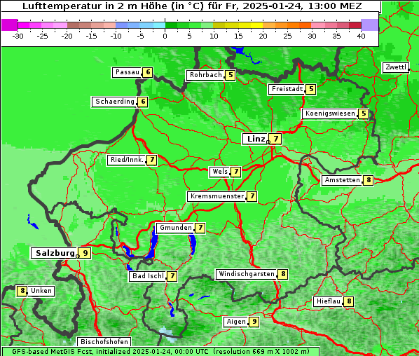 Temperatur, 24. 1. 2025