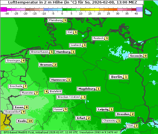 Temperatur, 8. 2. 2026