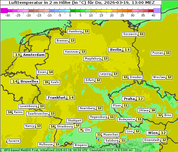 Temperatur, 19. 3. 2026