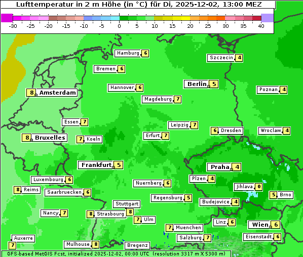 Temperatur, 2. 12. 2025