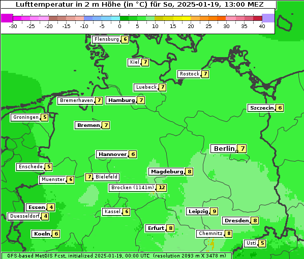 Temperatur, 19. 1. 2025