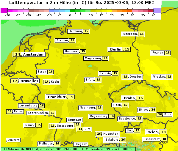 Temperatur, 9. 3. 2025