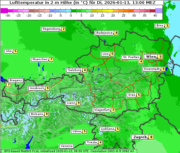 Temperatur, 13. 1. 2026
