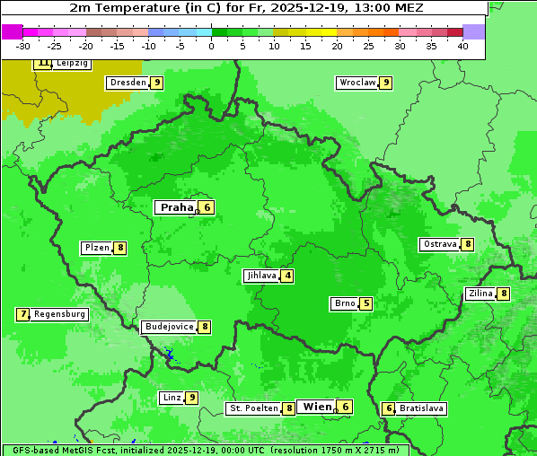 Temperatur, 19. 12. 2025