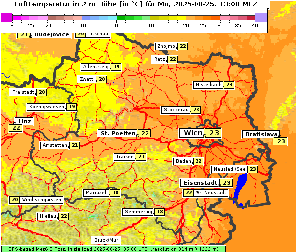 Temperatur, 25. 8. 2025