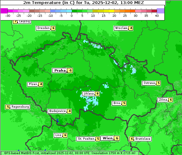 Temperatur, 2. 12. 2025