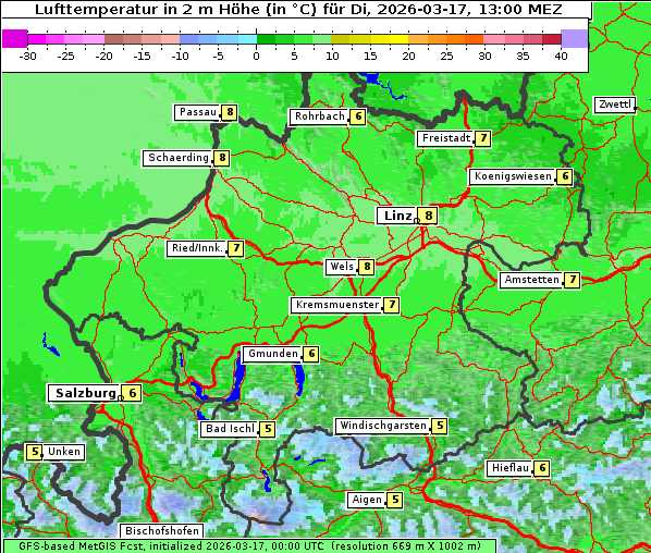 Temperatur, 17. 3. 2026