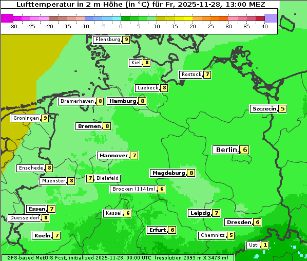 Temperatur, 28. 11. 2025