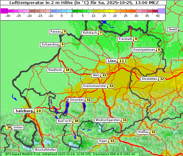 Temperatur, 25. 10. 2025