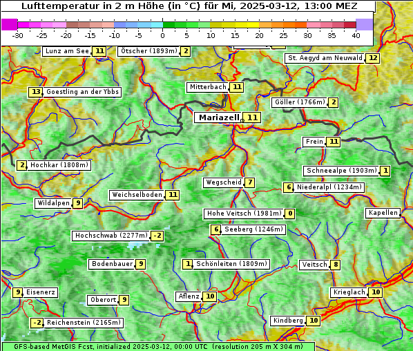 Temperatur, 12. 3. 2025