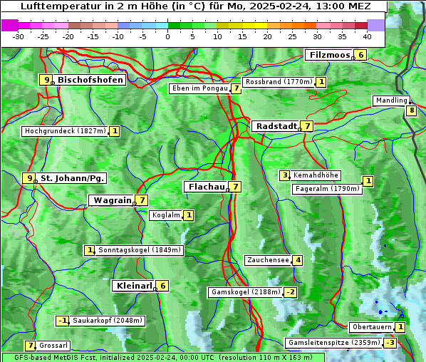 Temperatur, 24. 2. 2025