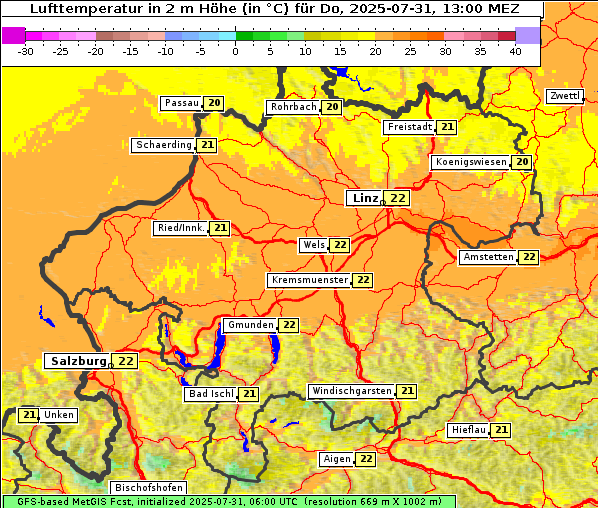 Temperatur, 31. 7. 2025