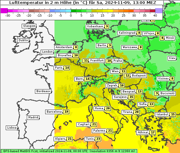 Temperatur, 9. 11. 2024