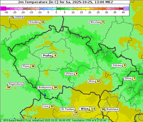 Temperatur, 25. 10. 2025
