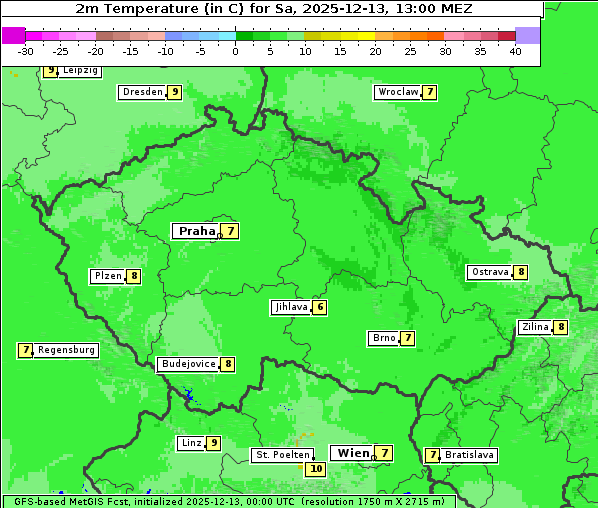 Temperatur, 13. 12. 2025