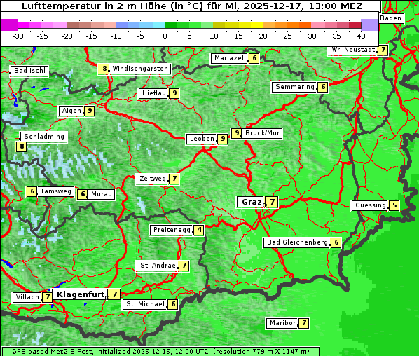 Temperatur, 17. 12. 2025